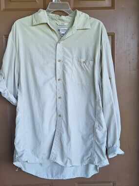 Coolibar Mens XL Button Up Shirt Roll Tab Sleeves Vented Coolmax Mesh Fish Beach